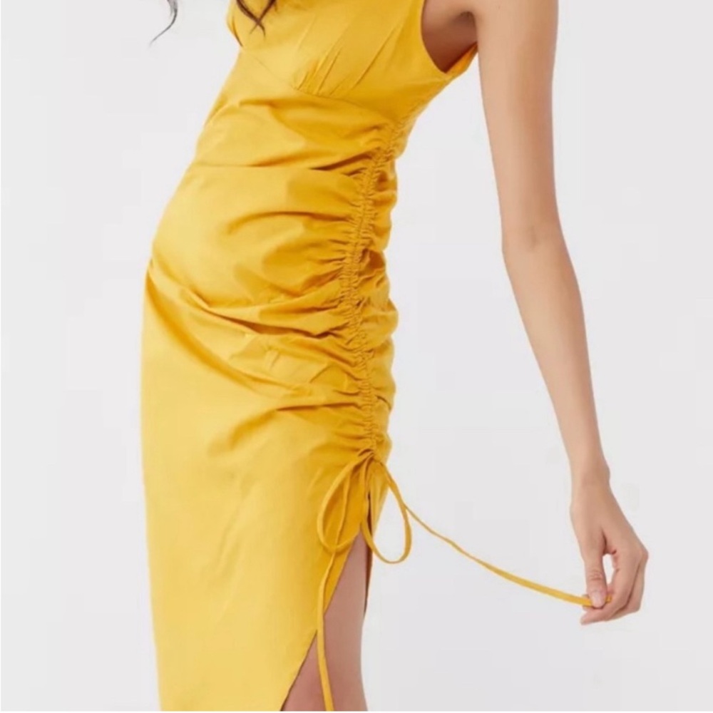 Urban‎ Outfitters Yellow Cotton Jackie Cinched Sleeveless Midi Dress Size Medium - Picture 2 of 12